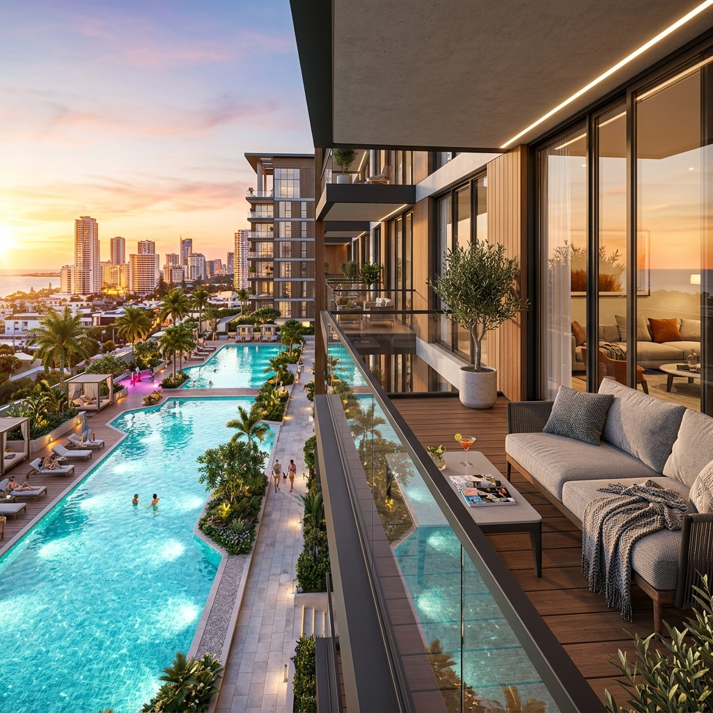 Landscaped Central Pool Deck View
